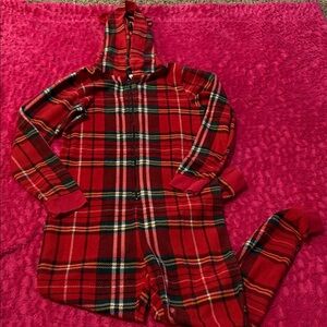 Angelina Red and Green Plaid Sleepwear Christmas Onesie with Ears